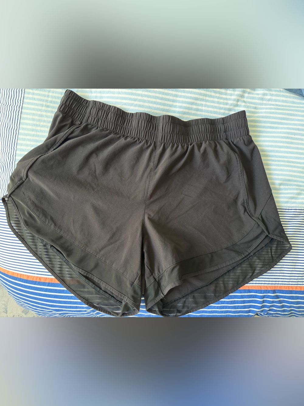 Athleta Black Mesh Racer Run Athletic Shorts with Elastic Waistband
